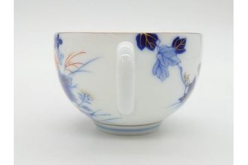 戦前　オールド香蘭社　有田焼　染付　色絵　金彩　花　優雅な一時を楽しめるカップ&ソーサー5客セット(フラワー、植物、C&S、碗皿、洋食器、裏印)(R-080075)