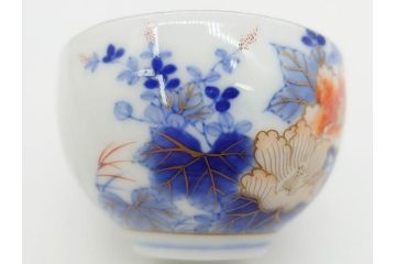 戦前　オールド香蘭社　有田焼　染付　色絵　金彩　花　優雅な一時を楽しめるカップ&ソーサー5客セット(フラワー、植物、C&S、碗皿、洋食器、裏印)(R-080075)