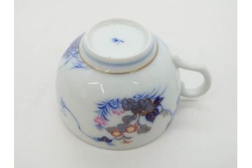 戦前　オールド香蘭社　有田焼　染付　色絵　金彩　花　優雅な一時を楽しめるカップ&ソーサー5客セット(フラワー、植物、C&S、碗皿、洋食器、裏印)(R-080075)