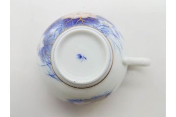 戦前　オールド香蘭社　有田焼　染付　色絵　金彩　花　優雅な一時を楽しめるカップ&ソーサー5客セット(フラワー、植物、C&S、碗皿、洋食器、裏印)(R-080075)