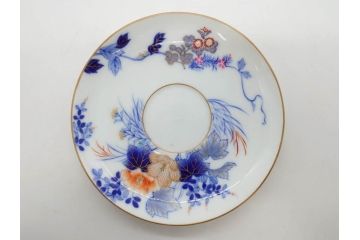戦前　オールド香蘭社　有田焼　染付　色絵　金彩　花　優雅な一時を楽しめるカップ&ソーサー5客セット(フラワー、植物、C&S、碗皿、洋食器、裏印)(R-080075)