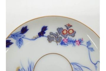 戦前　オールド香蘭社　有田焼　染付　色絵　金彩　花　優雅な一時を楽しめるカップ&ソーサー5客セット(フラワー、植物、C&S、碗皿、洋食器、裏印)(R-080075)