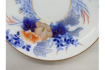 戦前　オールド香蘭社　有田焼　染付　色絵　金彩　花　優雅な一時を楽しめるカップ&ソーサー5客セット(フラワー、植物、C&S、碗皿、洋食器、裏印)(R-080075)