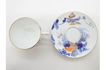 戦前　オールド香蘭社　有田焼　染付　色絵　金彩　花　優雅な一時を楽しめるカップ&ソーサー5客セット(フラワー、植物、C&S、碗皿、洋食器、裏印)(R-080075)