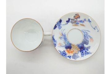 戦前　オールド香蘭社　有田焼　染付　色絵　金彩　花　優雅な一時を楽しめるカップ&ソーサー5客セット(フラワー、植物、C&S、碗皿、洋食器、裏印)(R-080075)