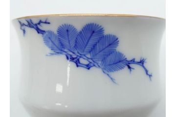 戦前　オールド香蘭社　有田焼　染付　金彩　松　縁周りの繊細な絵付けが目を引く蓋付き碗5客セット(蓋物、湯呑み、湯のみ、煎茶、和食器)(R-080076)