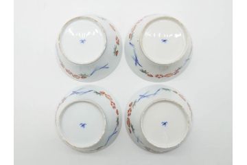 戦前　オールド香蘭社　有田焼　染付　色絵　松竹梅　花　約12cm　3.9寸　料理を引き立ててくれる小鉢4客セット(菊、巻物、深鉢、深皿、和皿、向付、和食器、三寸九分)(R-080077)