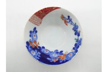 戦前　オールド香蘭社　有田焼　染付　色絵　松竹梅　花　約12cm　3.9寸　料理を引き立ててくれる小鉢4客セット(菊、巻物、深鉢、深皿、和皿、向付、和食器、三寸九分)(R-080077)