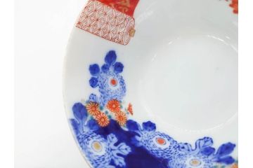 戦前　オールド香蘭社　有田焼　染付　色絵　松竹梅　花　約12cm　3.9寸　料理を引き立ててくれる小鉢4客セット(菊、巻物、深鉢、深皿、和皿、向付、和食器、三寸九分)(R-080077)