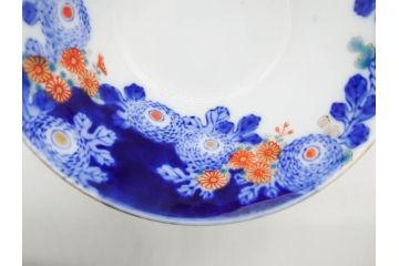 戦前　オールド香蘭社　有田焼　染付　色絵　松竹梅　花　約12cm　3.9寸　料理を引き立ててくれる小鉢4客セット(菊、巻物、深鉢、深皿、和皿、向付、和食器、三寸九分)(R-080077)