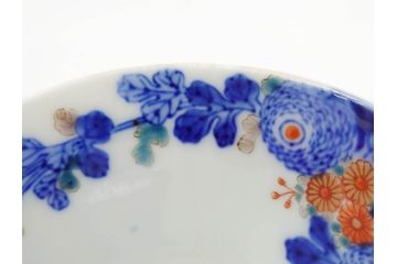 戦前　オールド香蘭社　有田焼　染付　色絵　松竹梅　花　約12cm　3.9寸　料理を引き立ててくれる小鉢4客セット(菊、巻物、深鉢、深皿、和皿、向付、和食器、三寸九分)(R-080077)