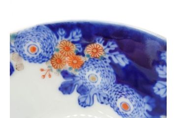 戦前　オールド香蘭社　有田焼　染付　色絵　松竹梅　花　約12cm　3.9寸　料理を引き立ててくれる小鉢4客セット(菊、巻物、深鉢、深皿、和皿、向付、和食器、三寸九分)(R-080077)