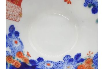 戦前　オールド香蘭社　有田焼　染付　色絵　松竹梅　花　約12cm　3.9寸　料理を引き立ててくれる小鉢4客セット(菊、巻物、深鉢、深皿、和皿、向付、和食器、三寸九分)(R-080077)