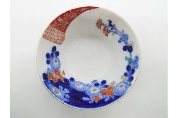 戦前　オールド香蘭社　有田焼　染付　色絵　松竹梅　花　約12cm　3.9寸　料理を引き立ててくれる小鉢4客セット(菊、巻物、深鉢、深皿、和皿、向付、和食器、三寸九分)(R-080077)