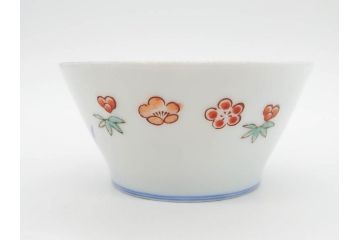 戦前　オールド香蘭社　有田焼　染付　色絵　松竹梅　花　約12cm　3.9寸　料理を引き立ててくれる小鉢4客セット(菊、巻物、深鉢、深皿、和皿、向付、和食器、三寸九分)(R-080077)