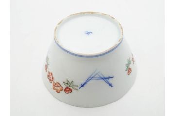 戦前　オールド香蘭社　有田焼　染付　色絵　松竹梅　花　約12cm　3.9寸　料理を引き立ててくれる小鉢4客セット(菊、巻物、深鉢、深皿、和皿、向付、和食器、三寸九分)(R-080077)