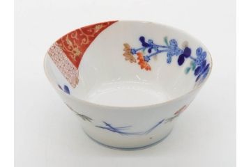 戦前　オールド香蘭社　有田焼　染付　色絵　松竹梅　花　約12cm　3.9寸　料理を引き立ててくれる小鉢4客セット(菊、巻物、深鉢、深皿、和皿、向付、和食器、三寸九分)(R-080077)