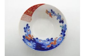 戦前　オールド香蘭社　有田焼　染付　色絵　松竹梅　花　約12cm　3.9寸　料理を引き立ててくれる小鉢4客セット(菊、巻物、深鉢、深皿、和皿、向付、和食器、三寸九分)(R-080077)