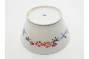 戦前　オールド香蘭社　有田焼　染付　色絵　松竹梅　花　約12cm　3.9寸　料理を引き立ててくれる小鉢4客セット(菊、巻物、深鉢、深皿、和皿、向付、和食器、三寸九分)(R-080077)