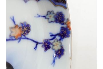 戦前　深川製磁　オールド深川　有田焼　染付　色絵　金彩　鯉　約10cm　3.3寸　艶やかな色付が美しい小皿3枚セット(魚、紅葉、桐、藤の花、桜、豆皿、和皿、和食器、三寸三分)(R-080078)