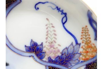 戦前　深川製磁　オールド深川　有田焼　染付　色絵　金彩　鯉　約10cm　3.3寸　艶やかな色付が美しい小皿3枚セット(魚、紅葉、桐、藤の花、桜、豆皿、和皿、和食器、三寸三分)(R-080078)