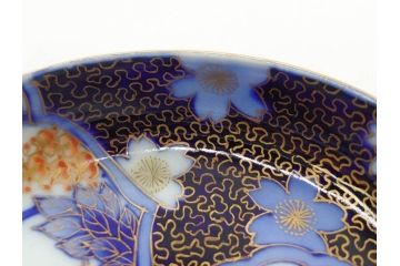 戦前　深川製磁　オールド深川　有田焼　染付　色絵　金彩　鯉　約10cm　3.3寸　艶やかな色付が美しい小皿3枚セット(魚、紅葉、桐、藤の花、桜、豆皿、和皿、和食器、三寸三分)(R-080078)