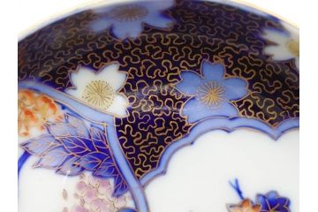 戦前　深川製磁　オールド深川　有田焼　染付　色絵　金彩　鯉　約10cm　3.3寸　艶やかな色付が美しい小皿3枚セット(魚、紅葉、桐、藤の花、桜、豆皿、和皿、和食器、三寸三分)(R-080078)