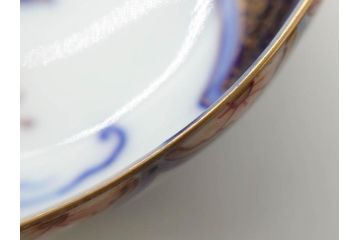戦前　深川製磁　オールド深川　有田焼　染付　色絵　金彩　鯉　約10cm　3.3寸　艶やかな色付が美しい小皿3枚セット(魚、紅葉、桐、藤の花、桜、豆皿、和皿、和食器、三寸三分)(R-080078)