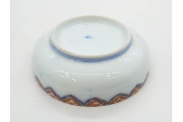 戦前　深川製磁　オールド深川　有田焼　染付　色絵　金彩　鯉　約10cm　3.3寸　艶やかな色付が美しい小皿3枚セット(魚、紅葉、桐、藤の花、桜、豆皿、和皿、和食器、三寸三分)(R-080078)