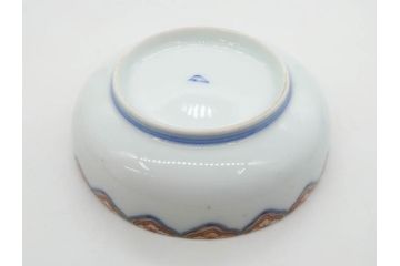 戦前　深川製磁　オールド深川　有田焼　染付　色絵　金彩　鯉　約10cm　3.3寸　艶やかな色付が美しい小皿3枚セット(魚、紅葉、桐、藤の花、桜、豆皿、和皿、和食器、三寸三分)(R-080078)