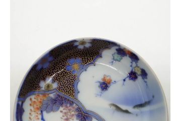 戦前　深川製磁　オールド深川　有田焼　染付　色絵　金彩　鯉　約10cm　3.3寸　艶やかな色付が美しい小皿3枚セット(魚、紅葉、桐、藤の花、桜、豆皿、和皿、和食器、三寸三分)(R-080078)