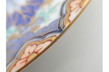 戦前　深川製磁　オールド深川　有田焼　染付　色絵　金彩　菊　約17cm　5.6寸　華やかな気品漂う中皿5枚セット(花、なます皿、和皿、和食器、裏印、五寸六分)(R-080079)