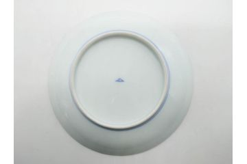 戦前　深川製磁　オールド深川　有田焼　染付　色絵　金彩　菊　約17cm　5.6寸　華やかな気品漂う中皿5枚セット(花、なます皿、和皿、和食器、裏印、五寸六分)(R-080079)