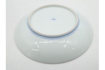 戦前　深川製磁　オールド深川　有田焼　染付　色絵　金彩　菊　約17cm　5.6寸　華やかな気品漂う中皿5枚セット(花、なます皿、和皿、和食器、裏印、五寸六分)(R-080079)