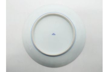 戦前　深川製磁　オールド深川　有田焼　染付　色絵　金彩　菊　約17cm　5.6寸　華やかな気品漂う中皿5枚セット(花、なます皿、和皿、和食器、裏印、五寸六分)(R-080079)
