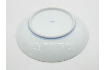 戦前　深川製磁　オールド深川　有田焼　染付　色絵　金彩　菊　約17cm　5.6寸　華やかな気品漂う中皿5枚セット(花、なます皿、和皿、和食器、裏印、五寸六分)(R-080079)