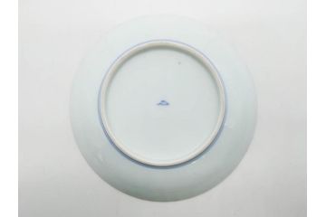 戦前　深川製磁　オールド深川　有田焼　染付　色絵　金彩　菊　約17cm　5.6寸　華やかな気品漂う中皿5枚セット(花、なます皿、和皿、和食器、裏印、五寸六分)(R-080079)
