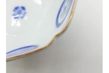 戦前　深川製磁　オールド深川　有田焼　染付　窓絵　松竹梅　約13cm　4.1寸　細かな絵付けが見事な小鉢4客セット(金彩、小槌、船、舟、花、吉祥文様、深鉢、深皿、向付、和皿、和食器、四寸一分)(R-080080)