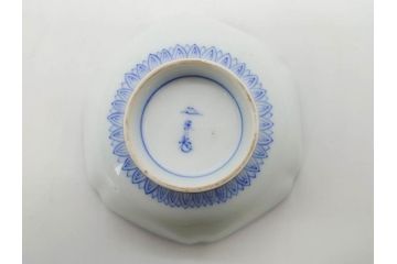 戦前　深川製磁　オールド深川　有田焼　染付　窓絵　松竹梅　約13cm　4.1寸　細かな絵付けが見事な小鉢4客セット(金彩、小槌、船、舟、花、吉祥文様、深鉢、深皿、向付、和皿、和食器、四寸一分)(R-080080)