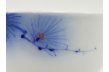戦前　オールド香蘭社　有田焼　染付　松　気品を感じる湯呑み5客セット(松の実、松ぼっくり、湯のみ、茶器、煎茶、蓋物、蓋付き、金彩、裏印、共箱付き)(R-080084)