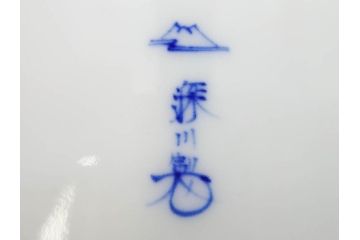 戦前　深川製磁　有田焼　染付　金彩　バラ　約16cm　5.2寸　縁のデザインが優美な変形皿5枚セット(薔薇、ローズ、花、中皿、なます皿、和皿、和食器、裏印、共箱付き、五寸二分)(R-080085)