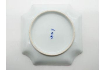戦前　深川製磁　有田焼　染付　金彩　バラ　約16cm　5.2寸　縁のデザインが優美な変形皿5枚セット(薔薇、ローズ、花、中皿、なます皿、和皿、和食器、裏印、共箱付き、五寸二分)(R-080085)