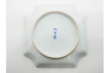 戦前　深川製磁　有田焼　染付　金彩　バラ　約16cm　5.2寸　縁のデザインが優美な変形皿5枚セット(薔薇、ローズ、花、中皿、なます皿、和皿、和食器、裏印、共箱付き、五寸二分)(R-080085)