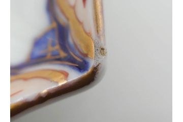 戦前　深川製磁　有田焼　染付　金彩　バラ　約16cm　5.2寸　縁のデザインが優美な変形皿5枚セット(薔薇、ローズ、花、中皿、なます皿、和皿、和食器、裏印、共箱付き、五寸二分)(R-080085)