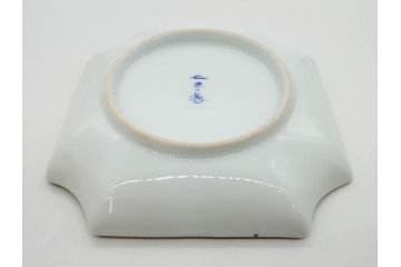 戦前　深川製磁　有田焼　染付　金彩　バラ　約16cm　5.2寸　縁のデザインが優美な変形皿5枚セット(薔薇、ローズ、花、中皿、なます皿、和皿、和食器、裏印、共箱付き、五寸二分)(R-080085)