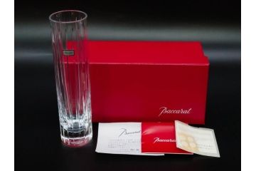 フランス　Baccarat　バカラ　ハーモニーベース/ハッピーアワータンブラーグラス/アラベスク スモールボウル・プレート/ミルニュイ プレート　高級感溢れるバカラ5点セット(フラワーベース、花瓶、花器、花入、花生、深皿、小皿、コップ、フルレッドクリスタルガラス、共箱付き)(R-080089)