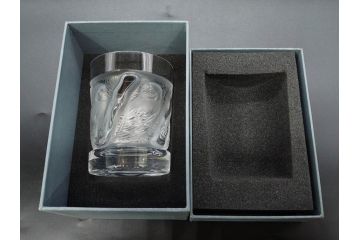 フランス　LALIQUE(ラリック)　ユロット　落ち着いた雰囲気が魅力のオールドファッションタンブラー(フクロウ、梟、サテンクリスタル、グラス、硝子、ガラス、共箱付き)(R-080091)