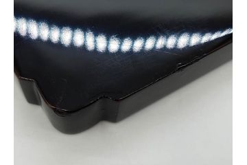 黒江漆器　木製　木皿　菊模様　花のデザインが目を引く小盆5枚セット(漆器、お盆、トレイ、トレー、銘々盆、共箱付き)(R-080093)