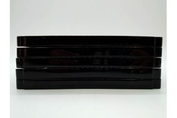 黒江漆器　木製　木皿　菊模様　花のデザインが目を引く小盆5枚セット(漆器、お盆、トレイ、トレー、銘々盆、共箱付き)(R-080093)