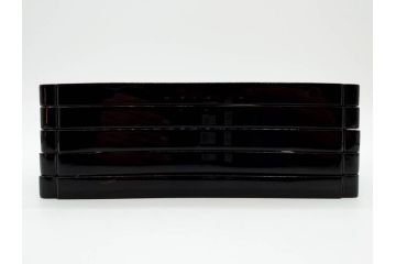 黒江漆器　木製　木皿　菊模様　花のデザインが目を引く小盆5枚セット(漆器、お盆、トレイ、トレー、銘々盆、共箱付き)(R-080093)
